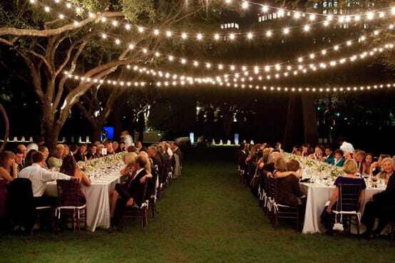 grand rapids outdoor party with string lights hanging from trees 